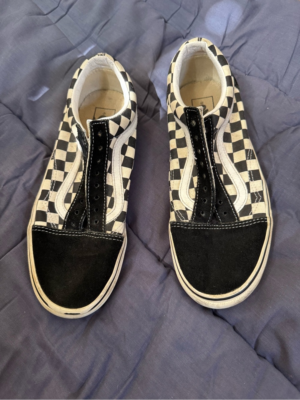 Vans Mens Checkerboard Sneakers in Black and White..No laces..